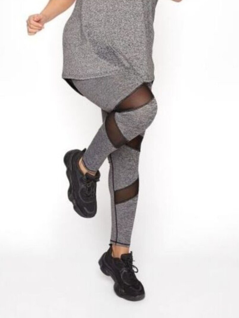 SOLID Gray with Mesh Insert Full Length Leggings Size 8-10 NWT
